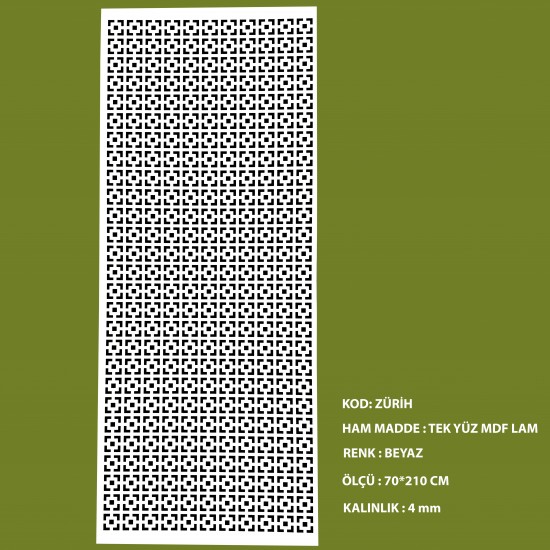 Mdf Seperatör 4 mm Zürih Beyaz